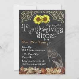 Elegant Chalkboard Turkisolblommor Thanksgiving Inbjudningar