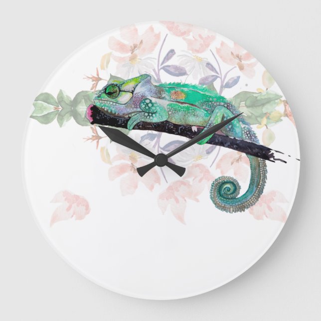 Elegant Chameleon - målat akrylväggslås Stor Klocka (Framsida)