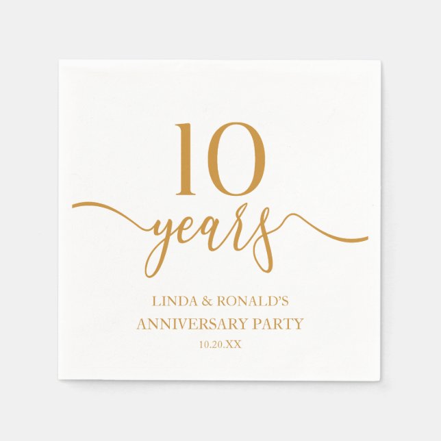Elegant Champagne 10:e Bröllop-årsdagen Pappersservett (Framsidan)