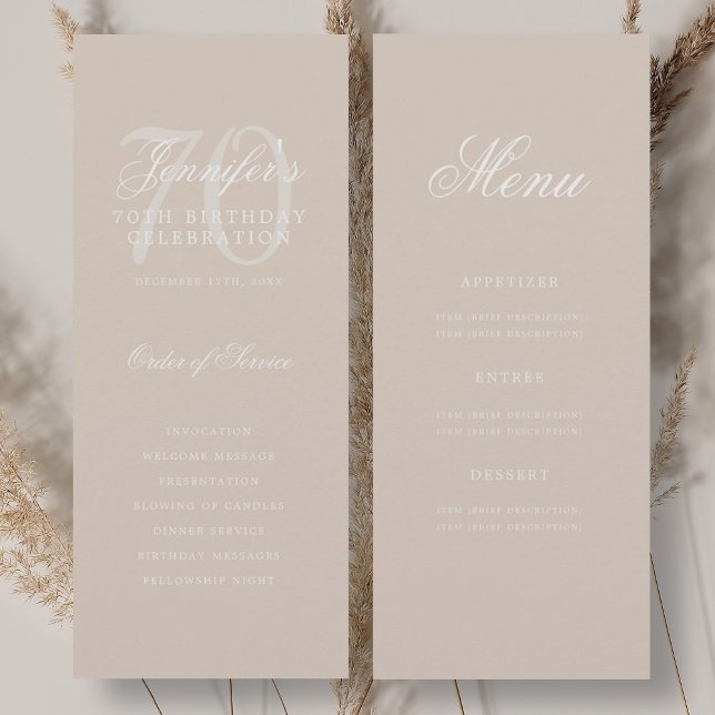 Elegant Champagne 70:e födelsedagsprogrammet Menu Inbjudningar (Elegant Champagne 70th Birthday Program Menu)