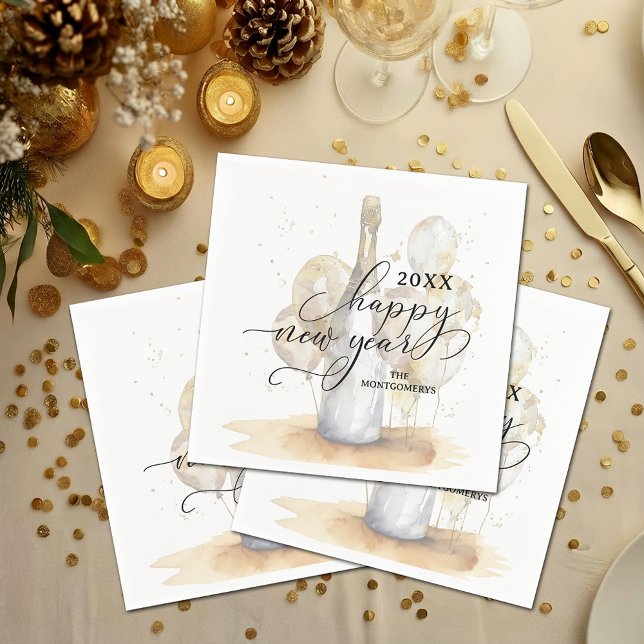 Elegant Champagne and Balloons Happy New Year Pappersservett (Elegant Champagne and Balloons Happy New Year Cocktail Napkins)