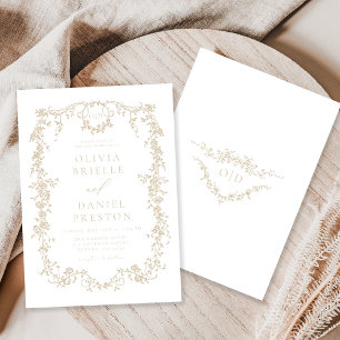 Elegant Champagne Beige Victorian Bröllop Inbjudningar
