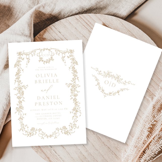 Elegant Champagne Beige Victorian Bröllop Inbjudningar (Skapare uppladdad)