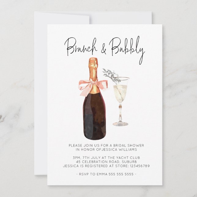 Elegant Champagne Brunch & Bubly Möhippa Inbjudningar (Framsida)