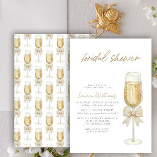 Elegant Champagne Chic Bow Script-Möhippa Inbjudningar