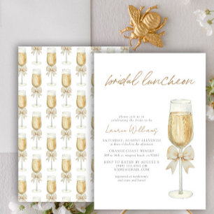 Elegant Champagne Chic Bow Script Möhippa Luncheon Inbjudningar