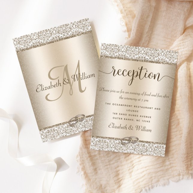 Elegant Champagne Damask Glitter bröllop Mottagnin Tilläggskort (Skapare uppladdad)