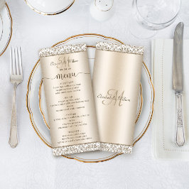 Elegant Champagne Damask WedMenu Meny