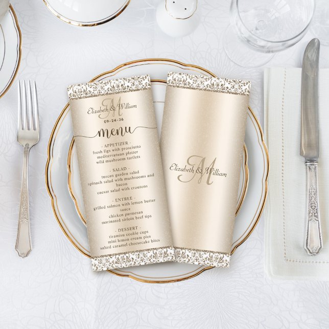 Elegant Champagne Damask WedMenu Meny (Skapare uppladdad)