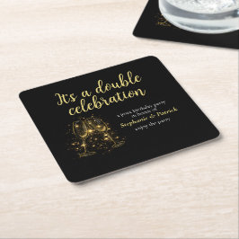 Elegant Champagne Dubbla Firande Joint Party Underlägg Papper Kvadrat