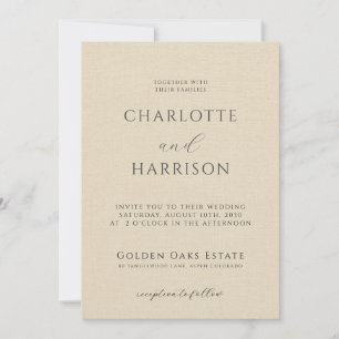 Elegant Champagne Embossed Linen Minimal Bröllop Inbjudningar