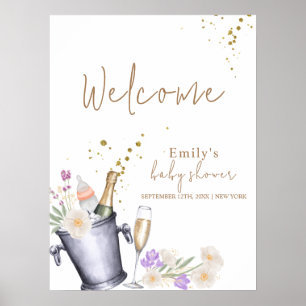 Elegant Champagne Flaska Baby Shower Välkommen Poster