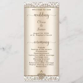Elegant Champagne Fleur de Lis Bröllop Program