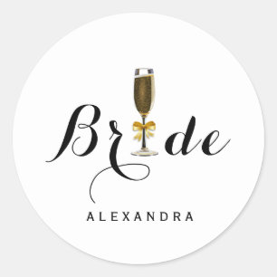 Elegant Champagne Glass Bride Sticker Runt Klistermärke