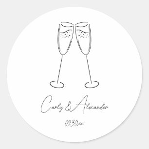 Elegant Champagne Glass Bröllop Förlovning Runt Klistermärke