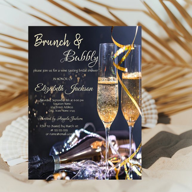 Elegant Champagne Glass Brunch & Bubly Möhippa Inbjudningar (Skapare uppladdad)