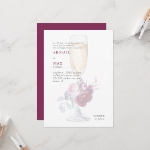 Elegant Champagne Glass Rosa Blommigt Bröllop Inbjudningar