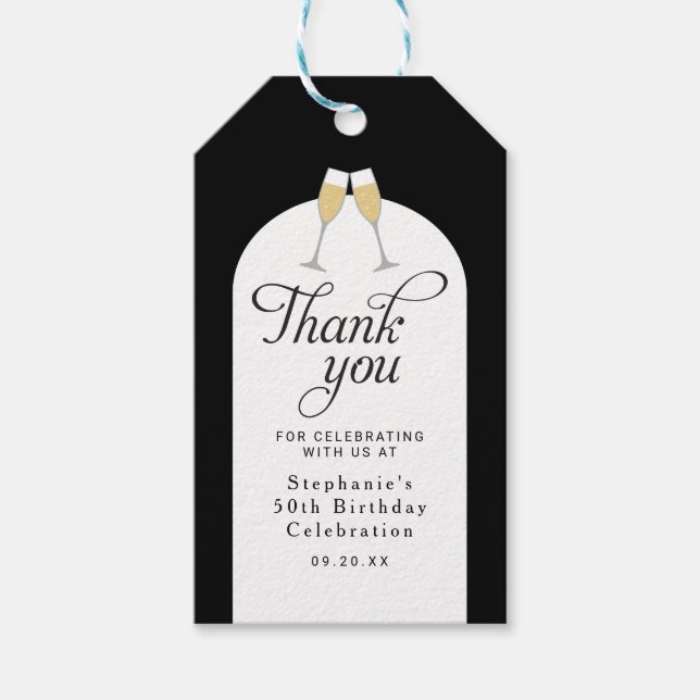Elegant Champagne Glass Tack Party Favor Presentetikett (Framsidan)