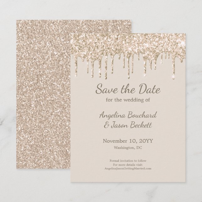 Elegant champagne glitter bröllop Save The Date Inbjudningar (Fram/baksida)