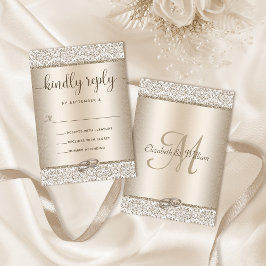 Elegant Champagne Glitter Monogram Bröllop OSA Kort