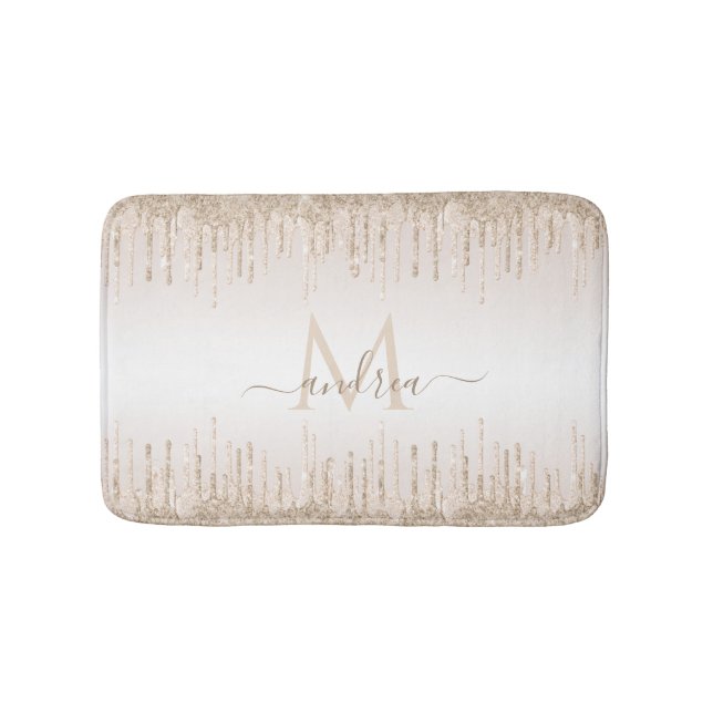 Elegant Champagne Glitter - Monogram och Namn Badrumsmatta (Framsidan)