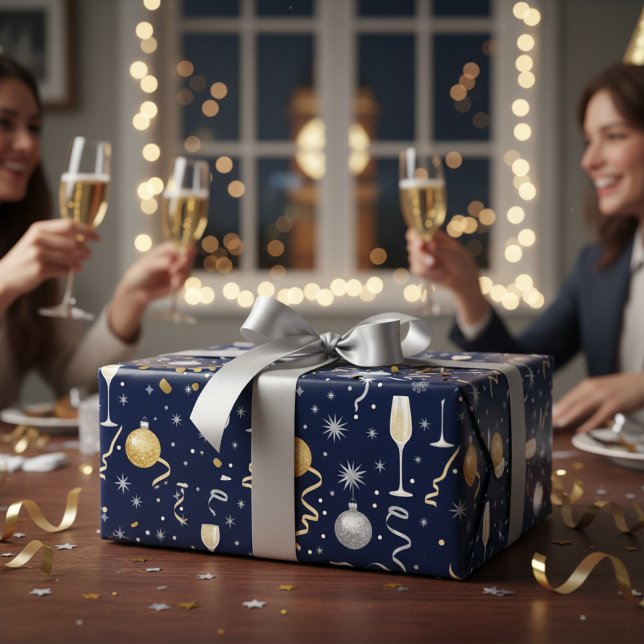 Elegant Champagne & Glitter Nyår Presentpapper (Skapare uppladdad)