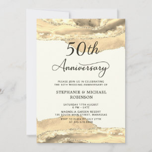 Elegant Champagne Guld Agat 50-årsjubileum för Brö Inbjudningar