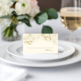 Elegant Champagne Guld Blommig Elfenbensvit Bröllo Placeringskort
