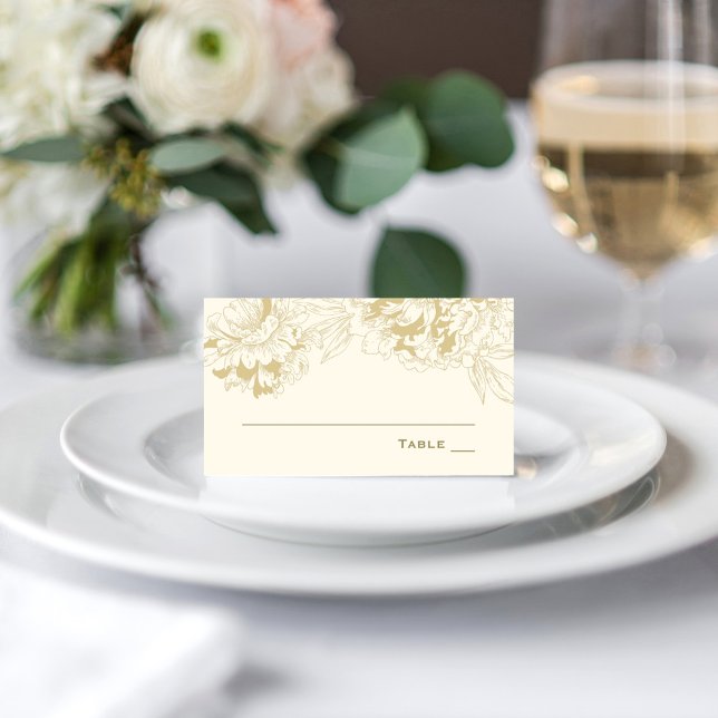 Elegant Champagne Guld Blommig Elfenbensvit Bröllo Placeringskort (Skapare uppladdad)