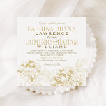 Elegant Champagne Guld Blommigt Peony Bröllop Inbjudningar<br><div class="desc">Elegant och romantisk bröllopsinbjudan i champagne,  antika guld och vita färg. Kvadratiskt kortformat.</div>