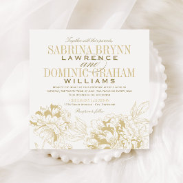 Elegant Champagne Guld Blommigt Peony Bröllop Inbjudningar