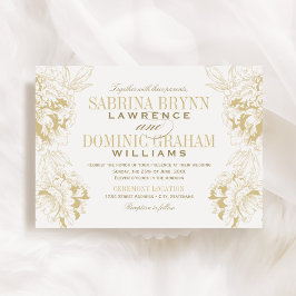 Elegant Champagne Guld Blommigt Peony Bröllop Inbjudningar