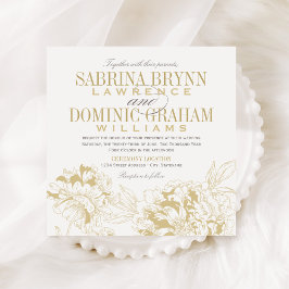 Elegant Champagne Guld Blommigt Peony Bröllop Inbjudningar
