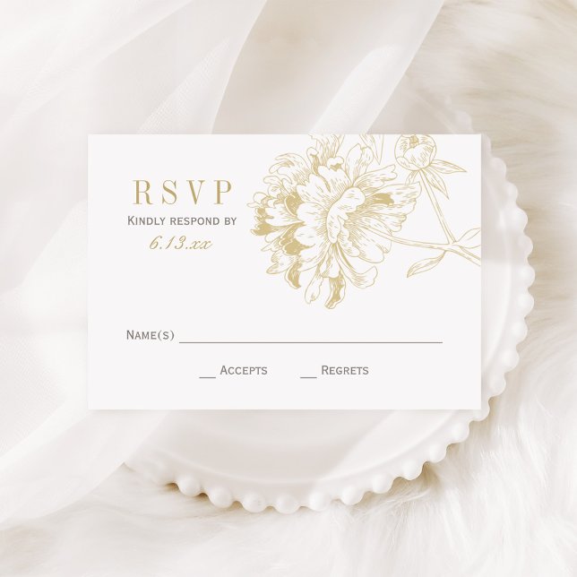 Elegant Champagne Guld Blommigt Peony Bröllop OSA Kort (Skapare uppladdad)