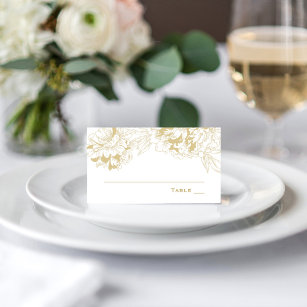 Elegant Champagne Guld Blommigt Peony Bröllop Placeringskort