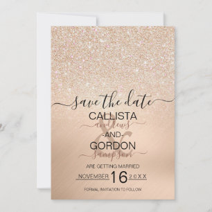 Elegant Champagne Guld Glitter Metallisk Bröllop Spara Datumet