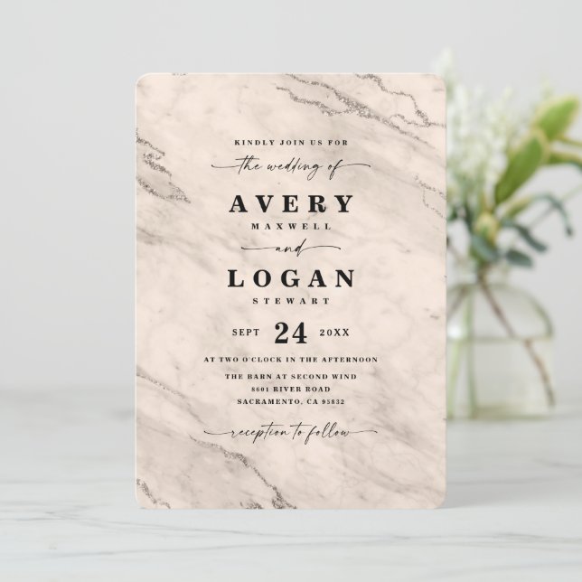 Elegant Champagne Guld Metallic Marble Bröllop Inbjudningar (Stående Fram)