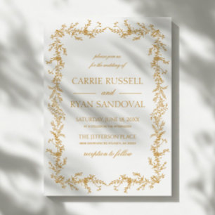Elegant Champagne Handritad Blommig Ram Bröllop Inbjudningar