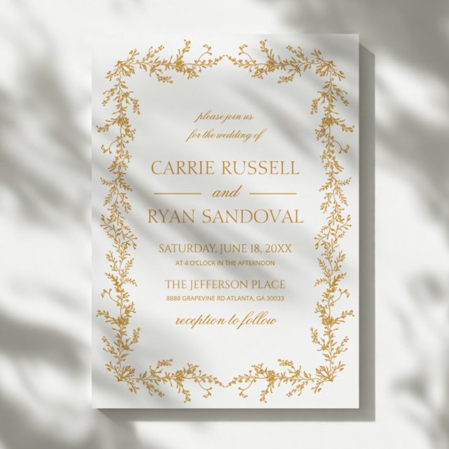 Elegant Champagne Handritad Blommig Ram Bröllop Inbjudningar (Skapare uppladdad)