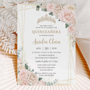 Elegant Champagne Ivory Blommigt Quinceañera Inbjudningar