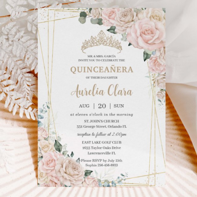 Elegant Champagne Ivory  Blommigt Quinceañera Inbjudningar (Skapare uppladdad)