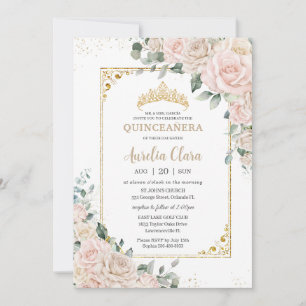 Elegant Champagne Ivory Blommigt Quinceañera Inbjudningar
