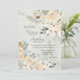 Elegant Champagne Ivory Blommigt Script Bröllop Inbjudningar