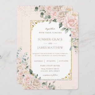 Elegant Champagne Ivory  Blommigten Bröllop Inbjudningar