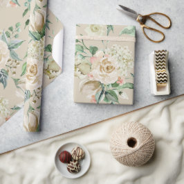 Elegant Champagne Kräm Blommig Botanisk Bröllop Presentpapper