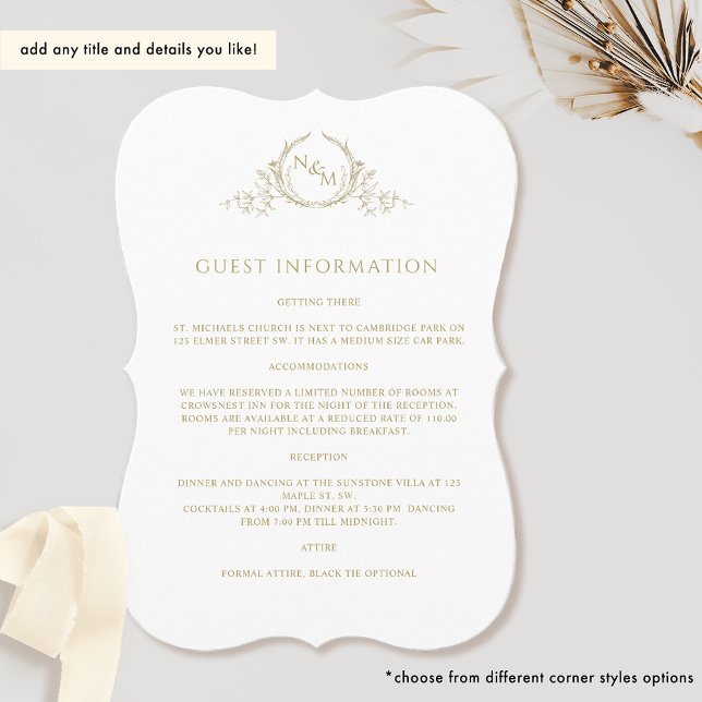 Elegant Champagne Monogram Guest-informationskort Inbjudningar (Skapare uppladdad)