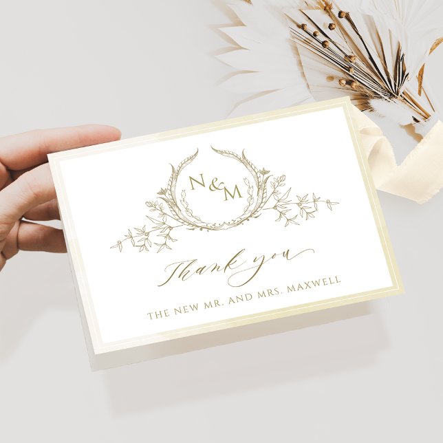 Elegant Champagne Monogram, Watercolor Bröllop Tack Kort (Skapare uppladdad)