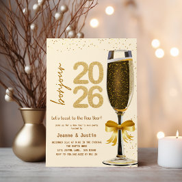 Elegant Champagne New Year's Eve Party Invitation Inbjudningar