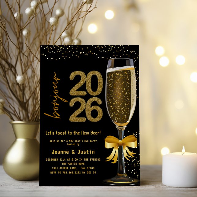 Elegant Champagne New Year's Eve Party Invitation Inbjudningar (Skapare uppladdad)