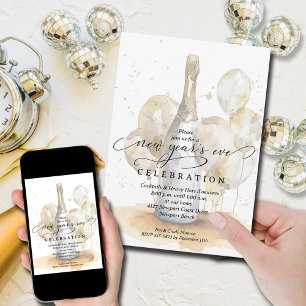 Elegant Champagne och Ballonger Nyårsafton Inbjudningar